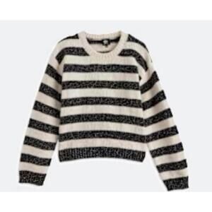 Bobeau Chenille Shine Stripe Sweater Taupe M